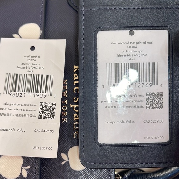 Kate Spade Staci Sm Satchel Orchard Toss Pr & Staci Lg White Apple Bifold Wallet - Picture 5 of 16